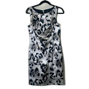 Ann Taylor Petite 10P Leopard Animal Print Silk Sheath Dress Sleeveless EUC